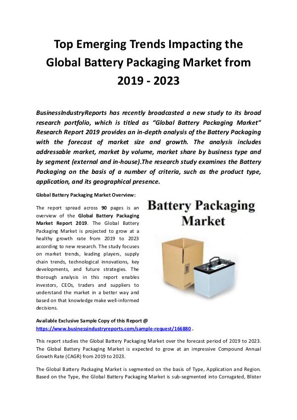 Market Research Reports Global Battery Packaging Market Report 2019