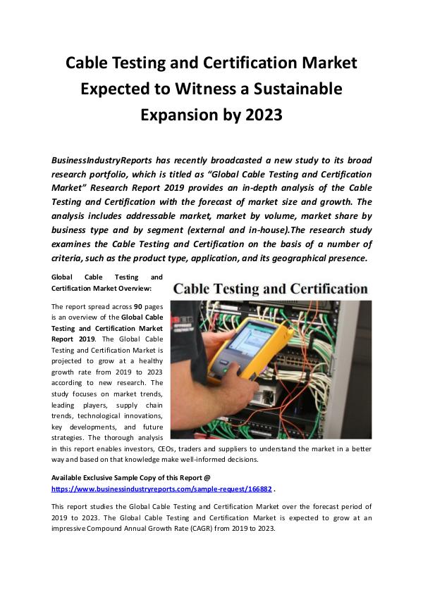 Market Research Reports Global Cable Testing and Certification Market Repo