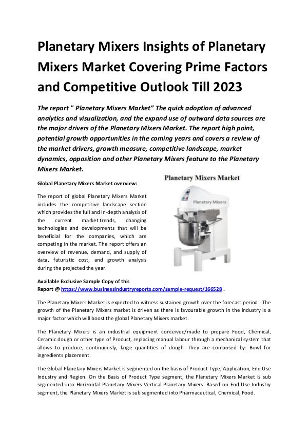 Global Planetary Mixers Market Report 2019