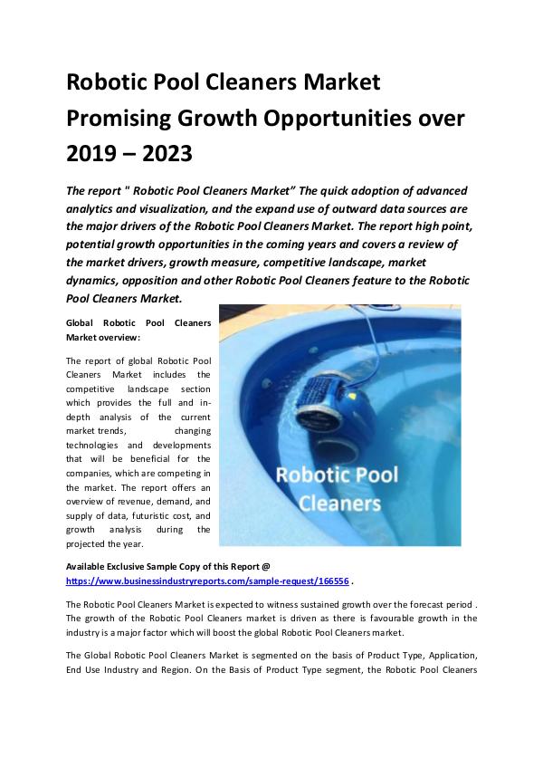 Market Research Reports Global Robotic Pool Cleaners Market Report 2019