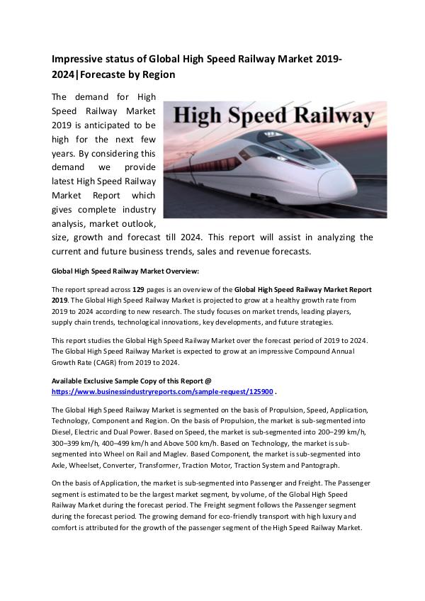 Market Research Reports Global High Speed Railway Industry Market Research