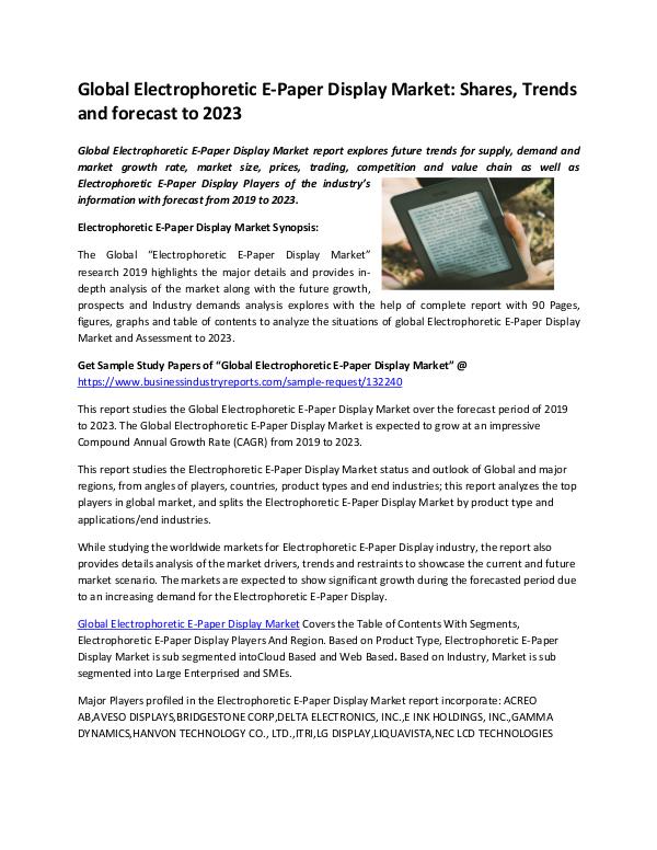 Market Research Reports Electrophoretic E-Paper Display  Market