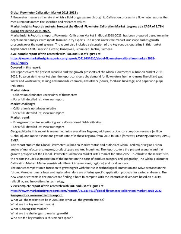 Global Flowmeter Calibration Market 2018-2022