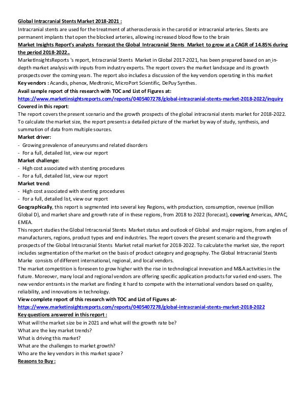Global Intracranial Stents Market 2018-2021