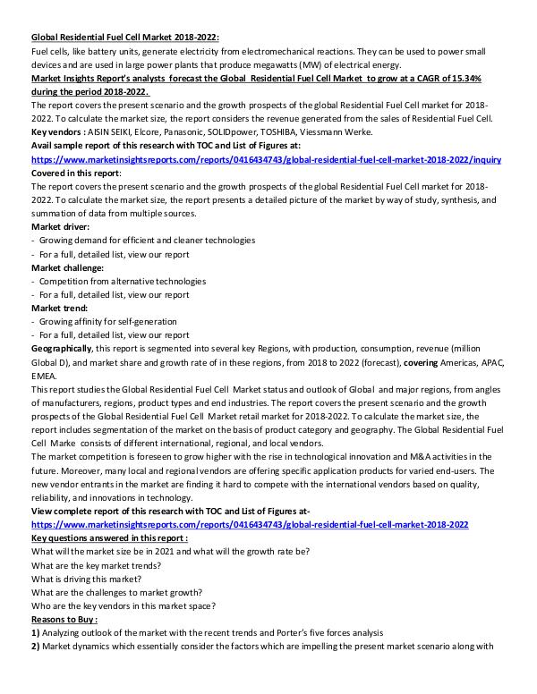 Global Residential Fuel Cell Market 2018-2022