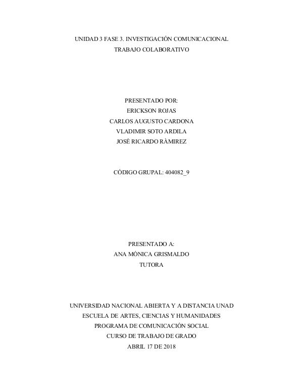 UNIDAD 3 FASE 3. INVESTIGACIÓN COMUNICACIONAL TRABAJO COLABORATIVO Unidad3_Fase3_Grupo404082_9