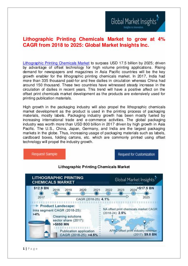 Lithographic Printing Chemicals Market to reach US$ 17.5bn by 2025 Lithographic Printing Chemicals Market