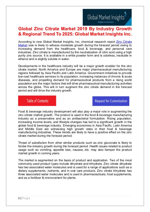 Zinc Citrate Market 2019 By Industry Growth & Regional Trend To 2025 Zinc Citrate Market