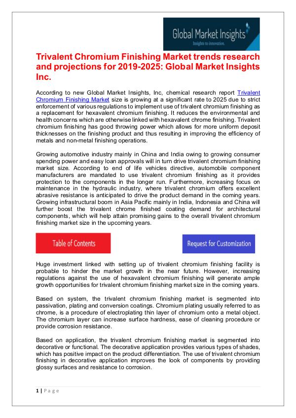 Trivalent Chromium Finishing Market 2019 By Regional Trend Trivalent Chromium Finishing Market