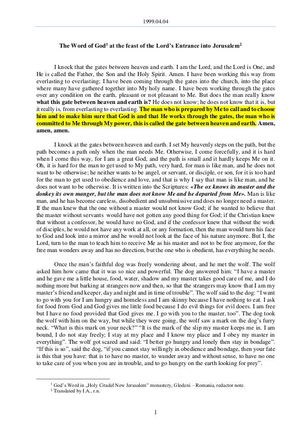 The Word of God in Romania 1999.04.04 - The Word of God at the feast of the L