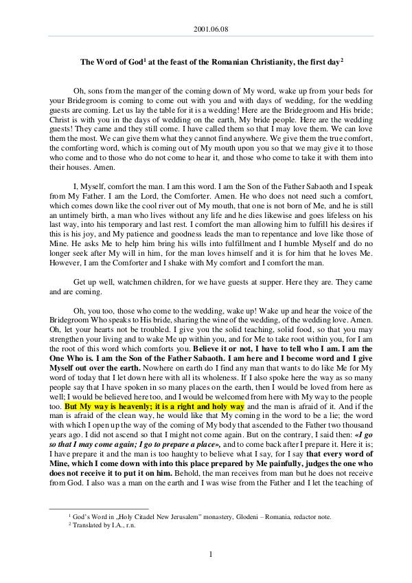 The Word of God in Romania 2001.06.08 - The Word of God at the feast of the R