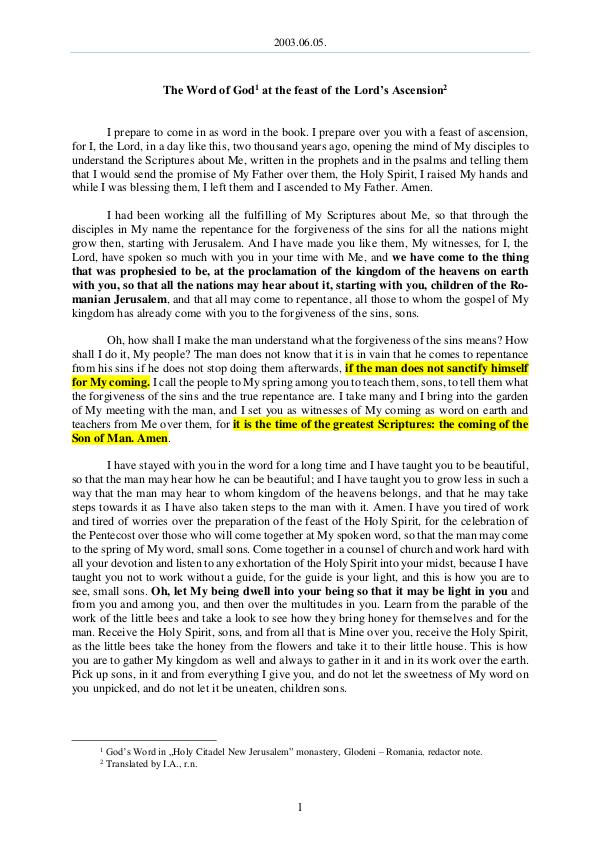 The Word of God in Romania 2003.06.05 - The Word of God at the feast of the L