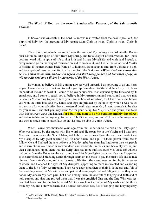 The Word of God in Romania 2007.04.15 - The Word of God on the second Sunday