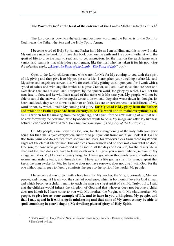 The Word of God in Romania 2007.12.04 - The Word of God at the feast of the e