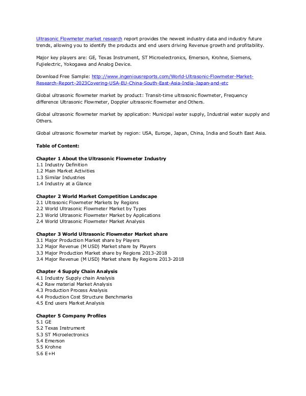 World Ultrasonic Flowmeter Market Forecast through 2023 Ultrasonic Flowmeter Market Research Report
