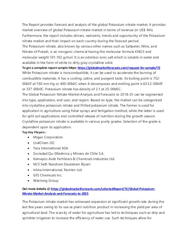 Potassium Nitrate Market Foreacsts 2018