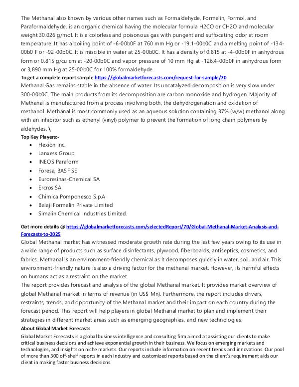 Methanal Market forecasts with Top Players 2018