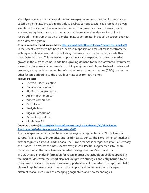 Freelancer Global Market Research Report Mass Spectrometry Market Forecasts 2018