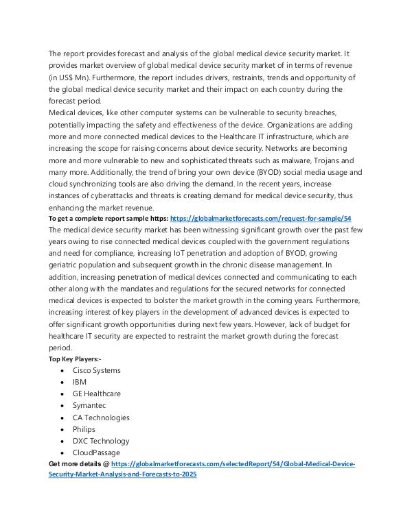 Medical Device Security Market Analysis to 2025