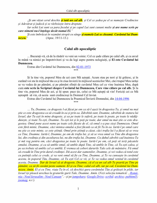 Cuvântul lui Dumnezeu despre calul alb apocaliptic Cuvântul lui Dumnezeu despre calul alb apocaliptic