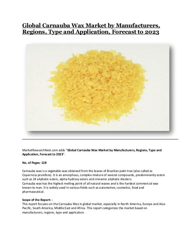 Global Carnauba Wax Market by Manufacturers, Regio