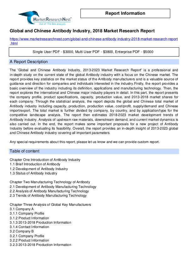Global and Chinese Antibody Industry, 2018 Market