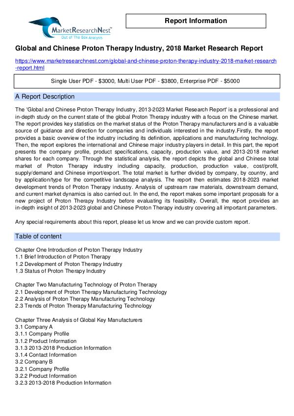 Global and Chinese Proton Therapy Industry, 2018 M