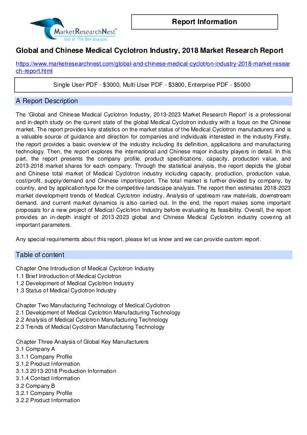 Global and Chinese Medical Cyclotron Industry, 201