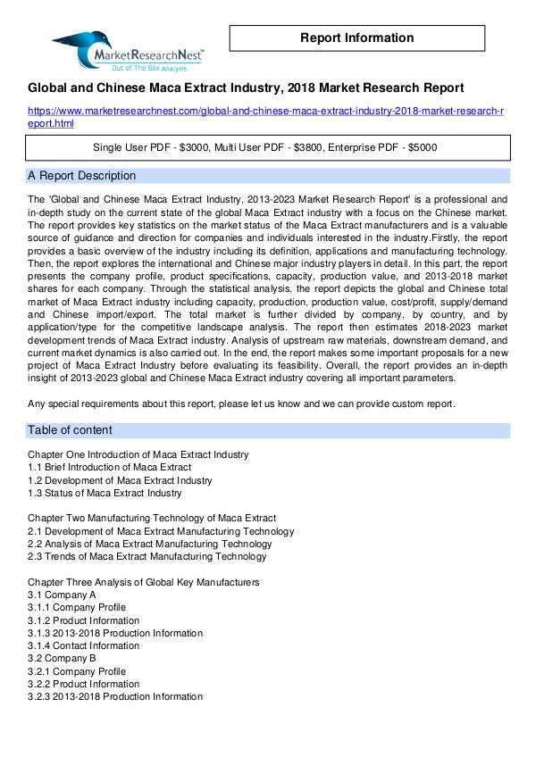 Global and Chinese Maca Extract Industry, 2018 Mar