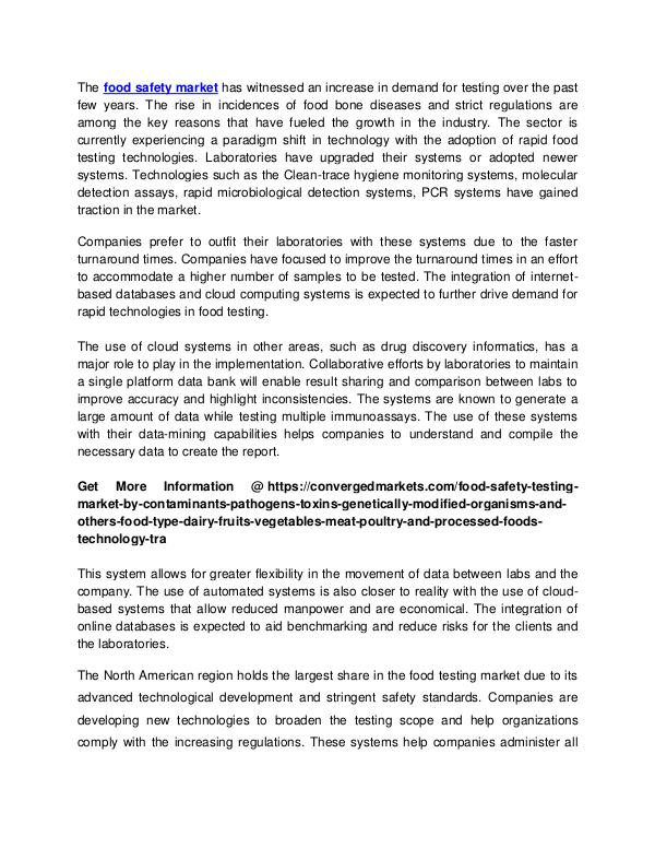 Food safety testing market is estimated to advance at a CAGR of 7.2% The food safety market Growth