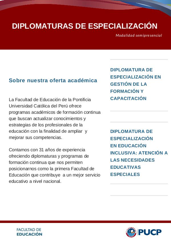 Diplomaturas Facultad de Educación PUCP Diplomaturas Especialización FAE PUCP GEFOCA e Inc