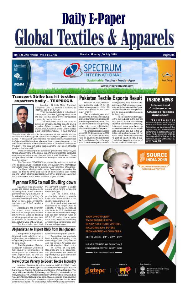 Global Textiles & Apparels - Daily E-Paper Global Textiles & Apparels E-PAPER - (30 July 2018