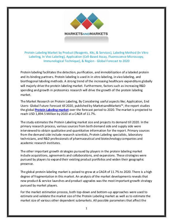 Protein Labeling Market size, Growth, Forecast 2020 JULY 2018