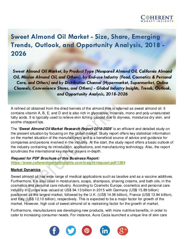 Sweet Almond Oil Market Analysis by Current Status and Future Growth Sweet Almond Oil Industry Analysis by Sales, Reven