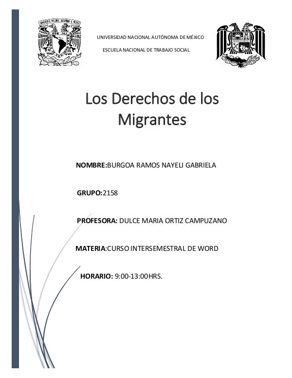 Derechos de los migrantes Proyecto. Migracion Nayeli Burgoa