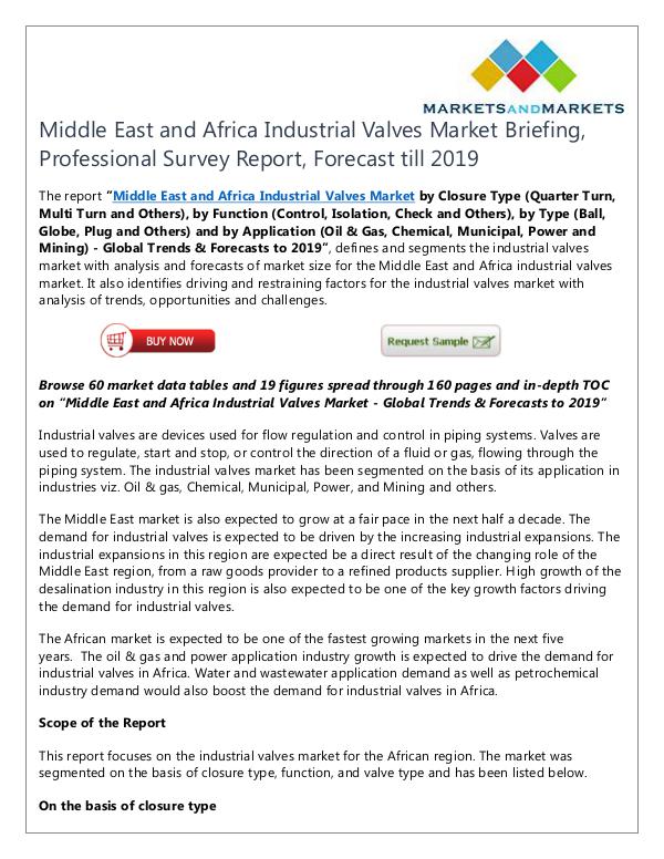 Energy and Power Middle East and Africa Industrial Valves Market