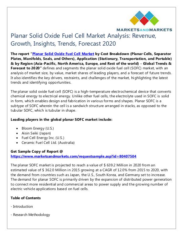 Energy and Power Planar Solid Oxide Fuel Cell Market