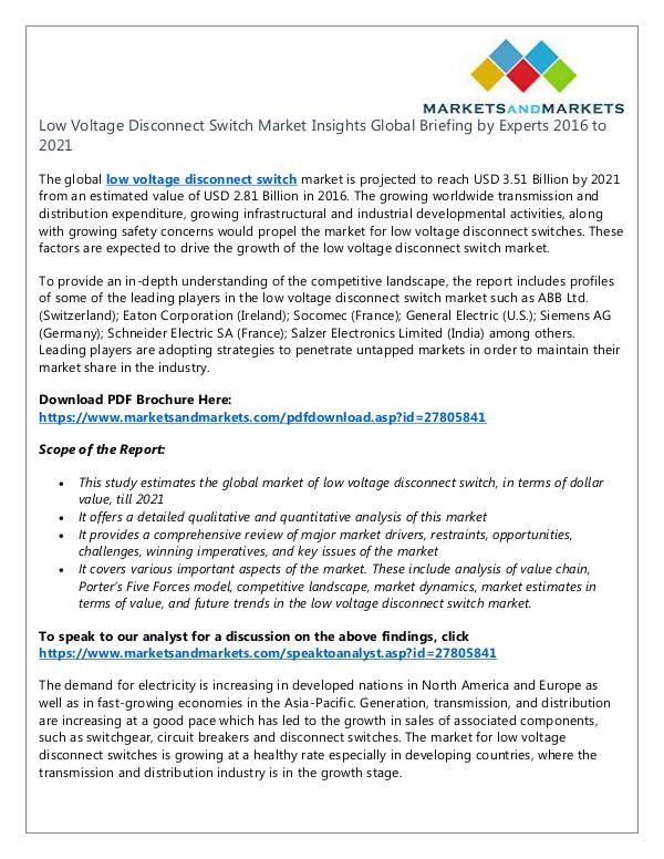 Energy and Power Low Voltage Disconnect Switch Market