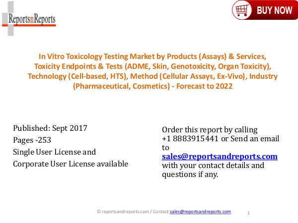 In Vitro Toxicology Testing Market to Grow at 6.6% CAGR to 2022 In Vitro Toxicology Testing Market-RnR