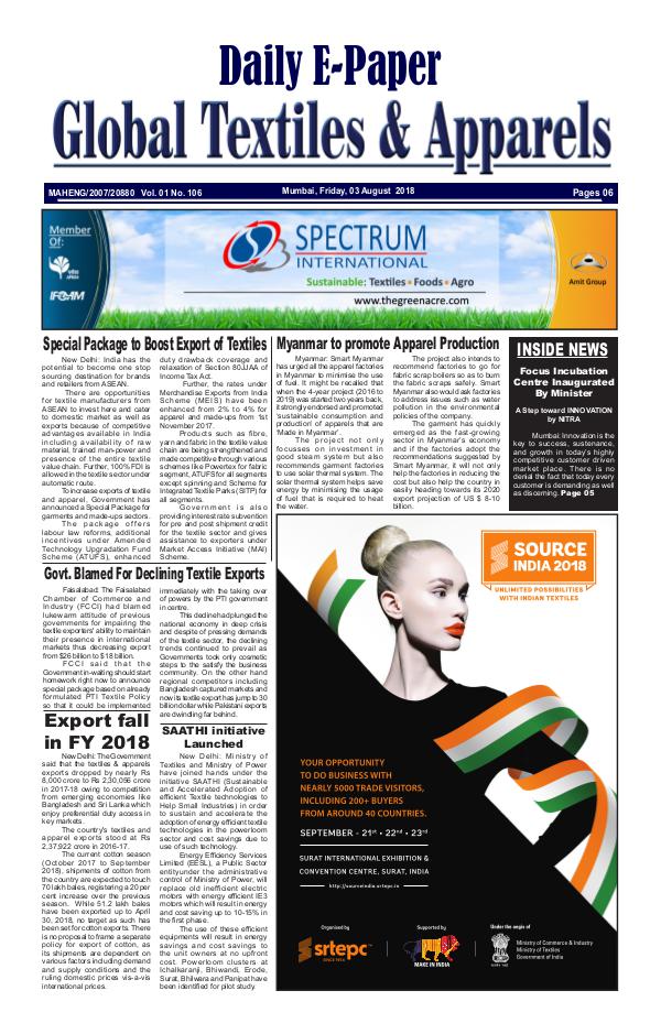 Global Textiles & Apparels - Daily E-Paper Global Textiles & Apparels E-PAPER - (03 August 20