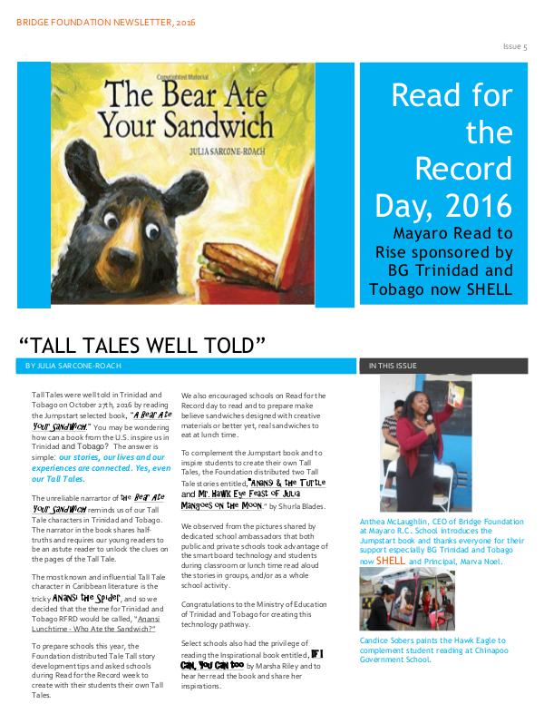 READ FOR THE RECORD DAY, NEWSLETTER, 2016