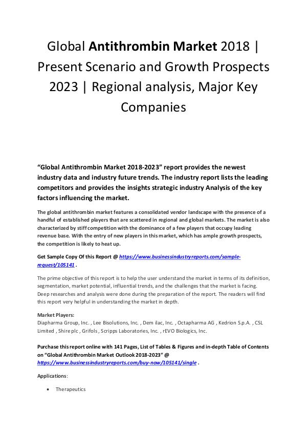 Global Antithrombin Market 2018 | Present Scenario