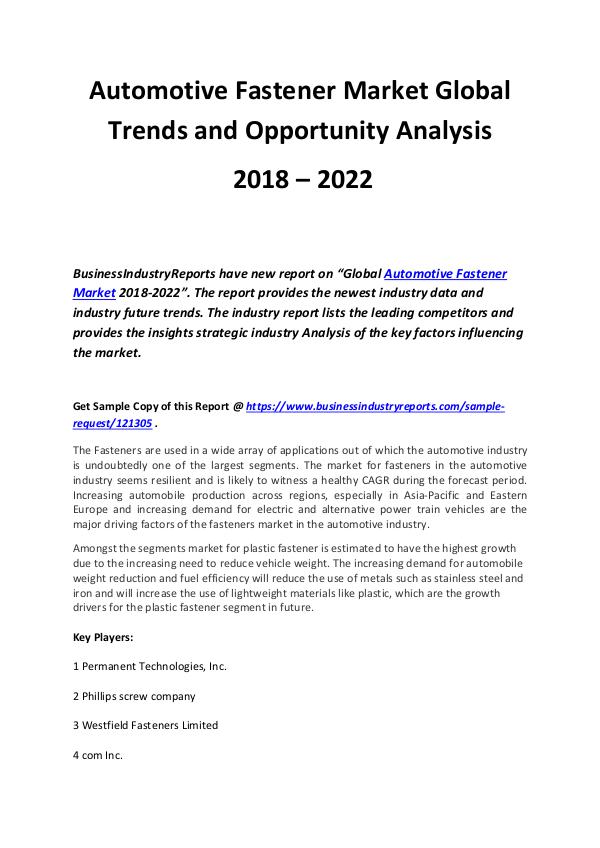 Automotive Fastener Market Global Trends and Oppor