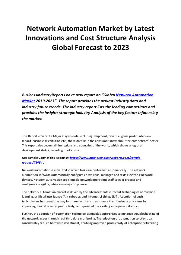 Business Industry Reports Network Automation Market 2019