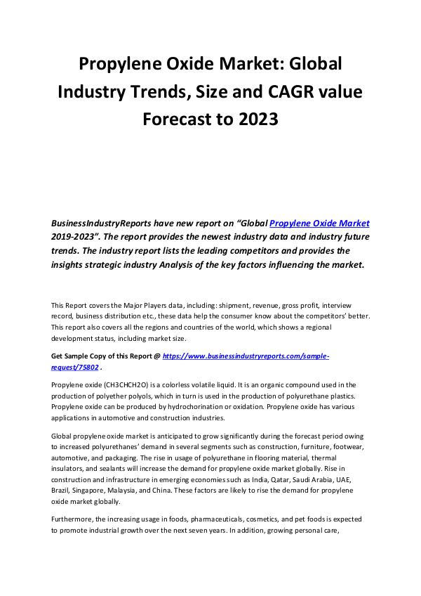 Propylene Oxide Market 2019