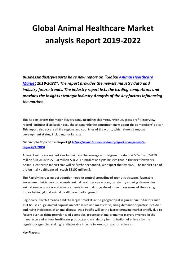 Business Industry Reports Global Animal Healthcare Market analysis 2022