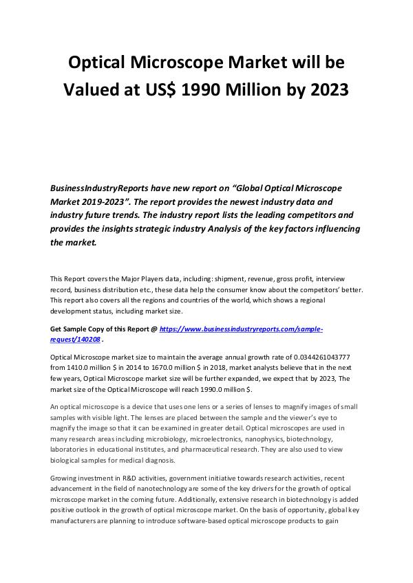 Business Industry Reports Optical microscope Market Trends