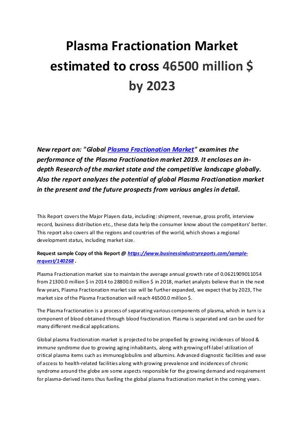 Business Industry Reports Plasma Fractionation Market