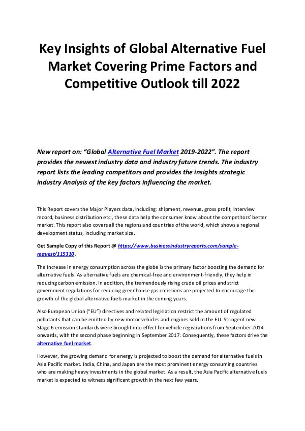 Business Industry Reports Alternative Fuel Market 2022