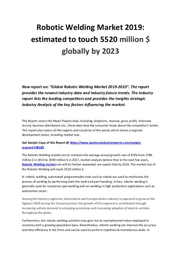 Robotic Welding Market 2019